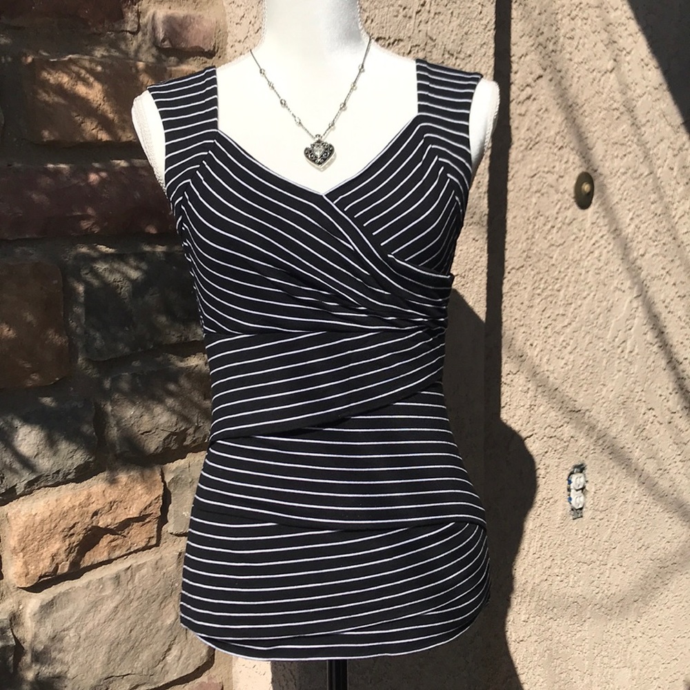 White House Black Market Striped Black & White Top